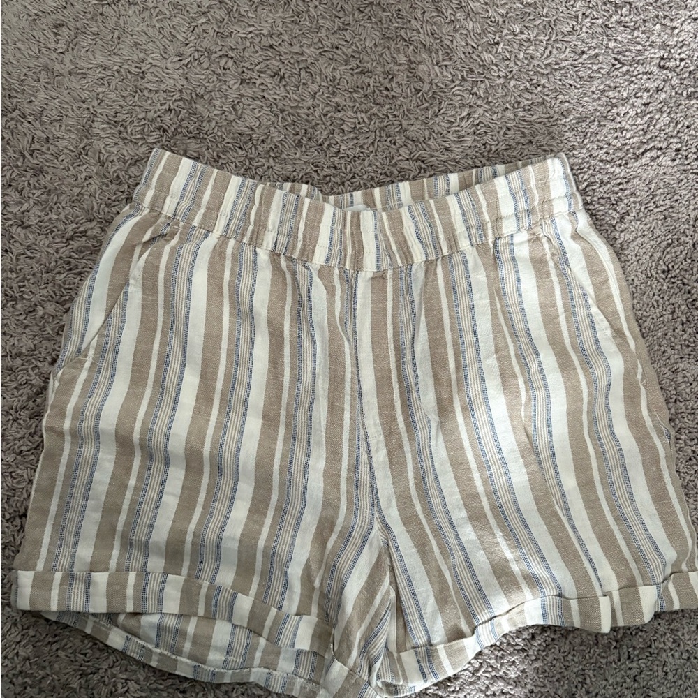 Frank & Oak Tan and Blue High Waist Shorts